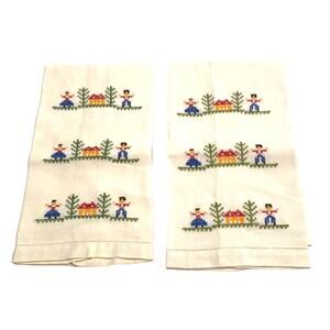 Vintage pair embroidered guest hand towels…